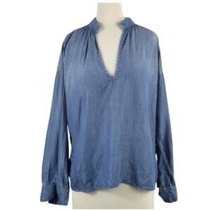 Cloth & Stone Chambray Denim Blouse V-Neck Size Small